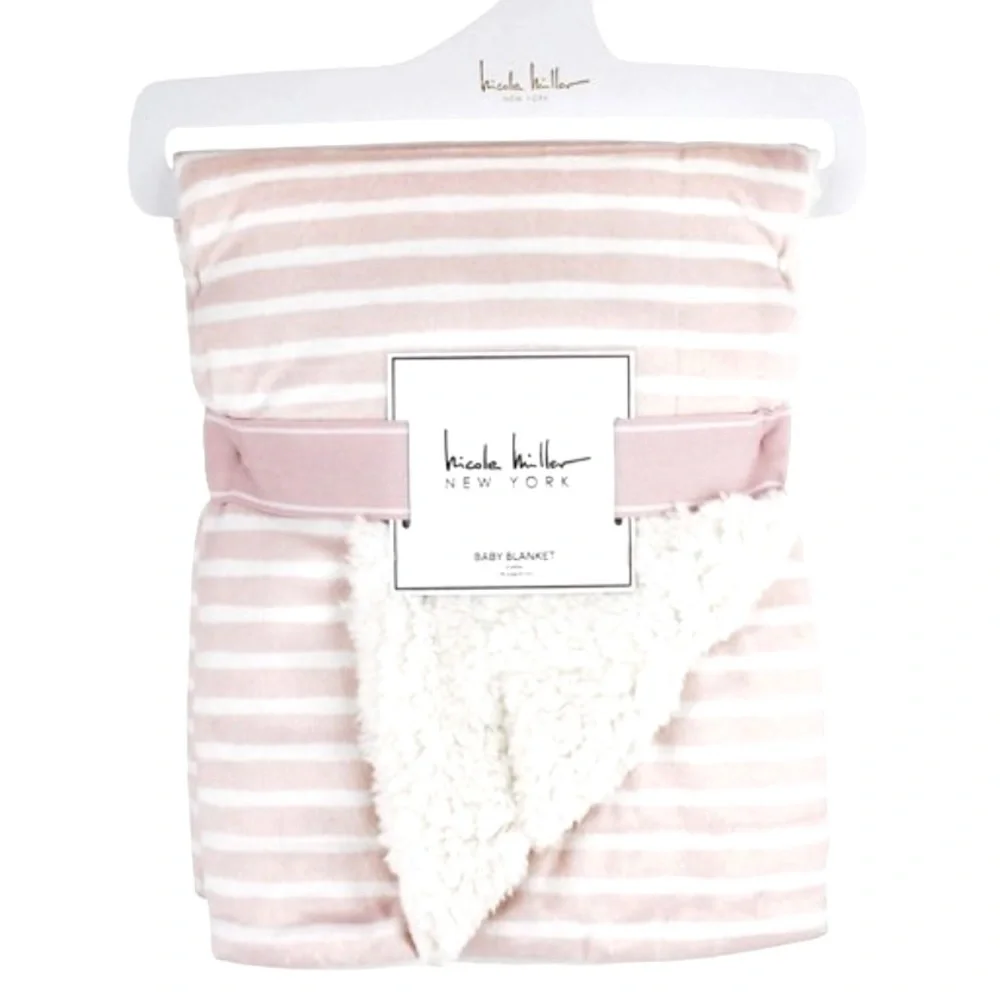 NWT Stripe Printed Mink/Sherpa Baby Blanket - Picture 1 of 3